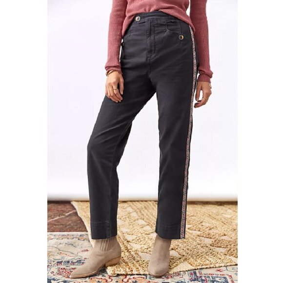 ANTHROPOLOGIE | Tapered Side Stripe Black Pants 6 NWT - Picture 3 of 11